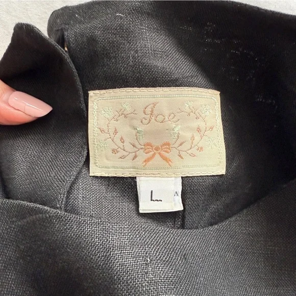 Joe 100% Linen Button Up Back Striped Black Top Large Neutral Luxury Summer - Picture 11 of 13